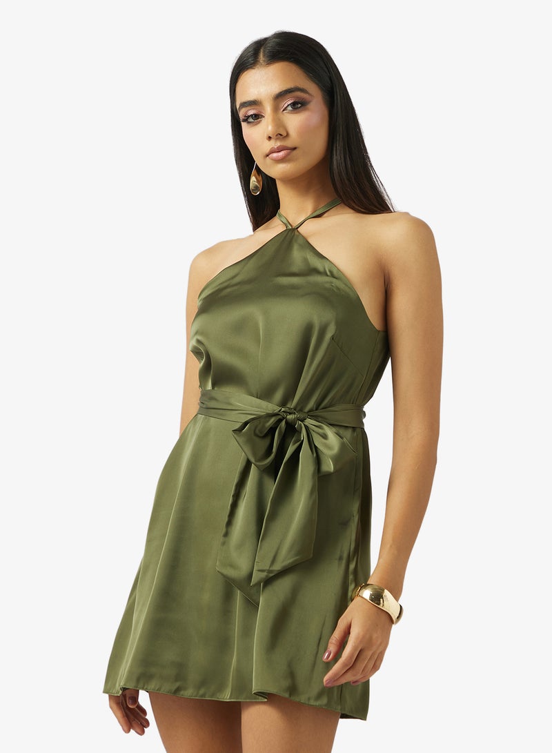 جديد روز فستان قصير بياقة هالتر - Image 1